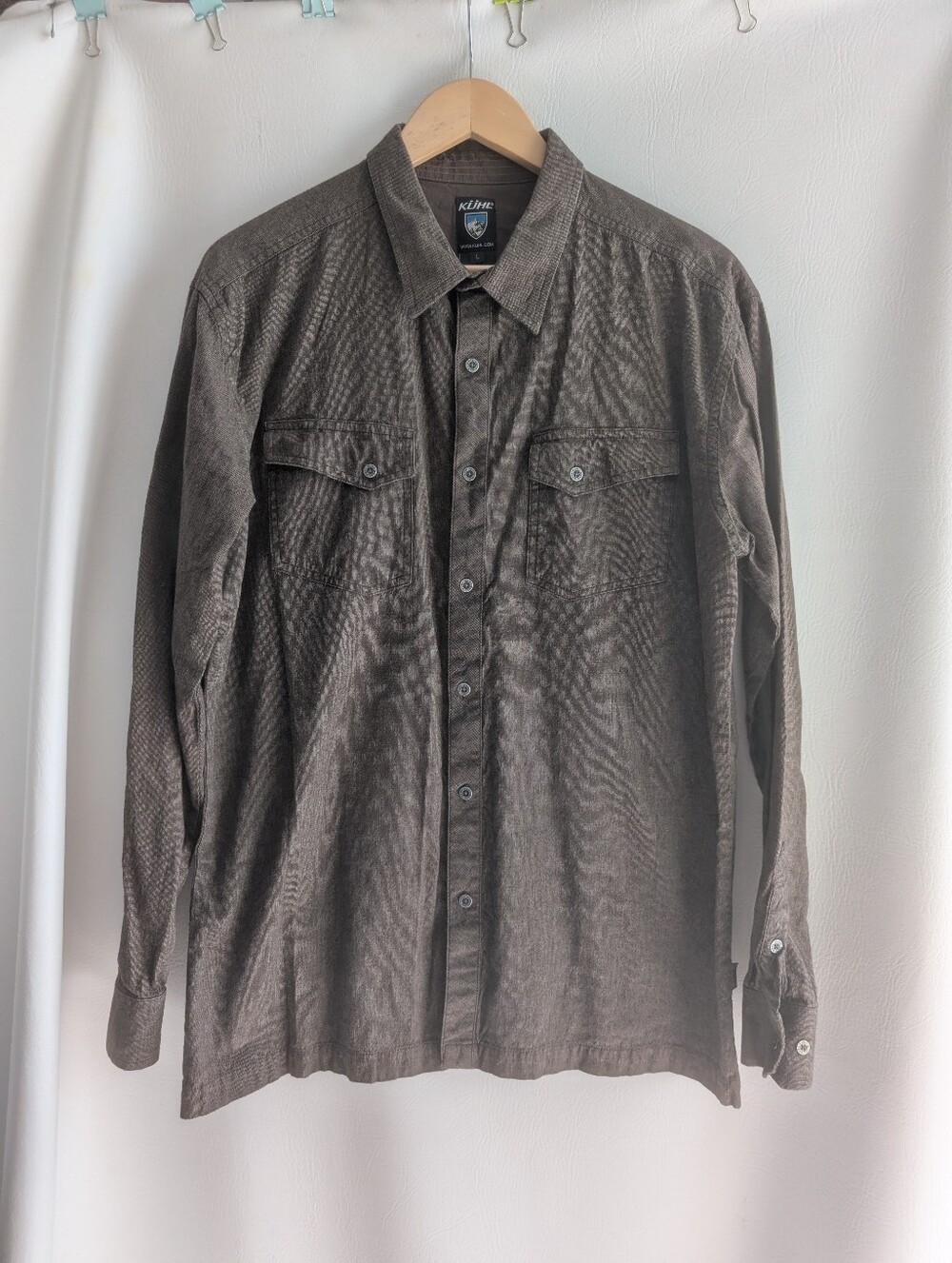 Kuhl Brown Cotton Long-Sleeve Button-Down Shirt Buttoned Pockets - L